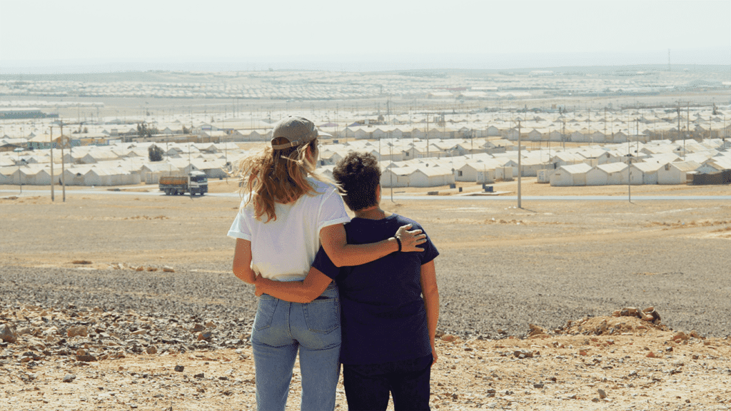 CARE Canada ambassador Annie Murphy and her Mom Deborah at Azraq refugee camp in Jordan