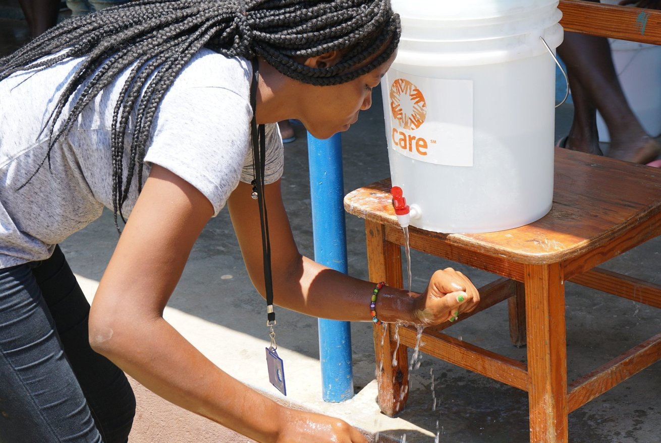 A CARE hand washing station in Haiti