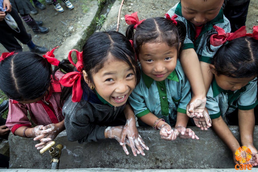 Children in Nepal washing their hands