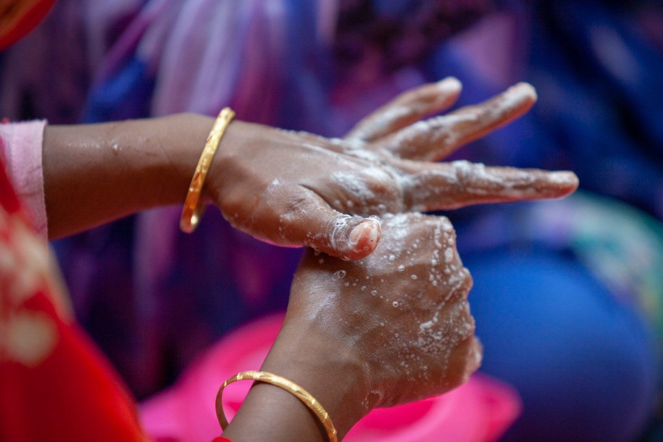 Demonstration of proper hand washing technique in Bangladesh