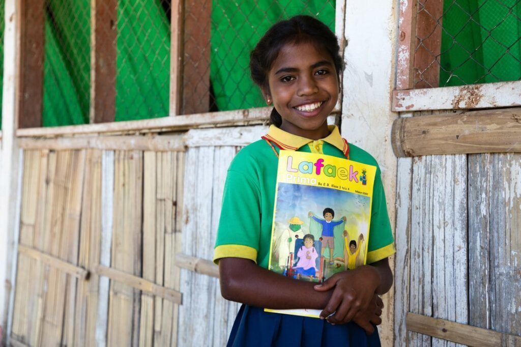 CARE has been producing and distributing Lafaek educational magazines to students since 1999, and they now go to every school in Timor-Leste. With schools now closed, children have taken the magazines home to use them as teaching and learning tools with their parents.