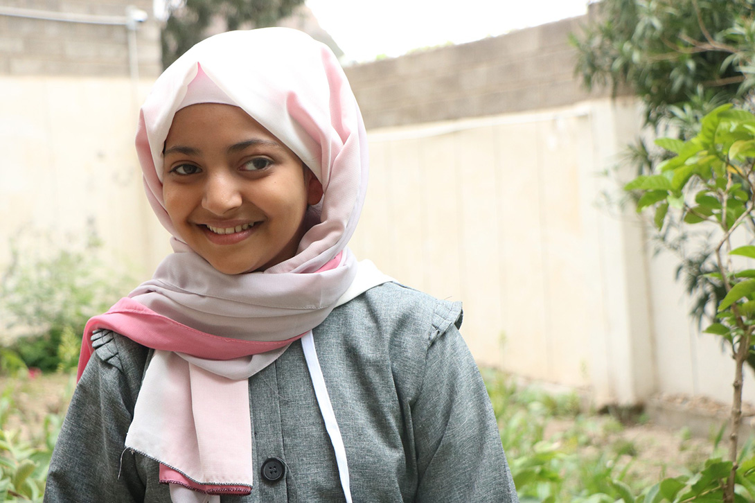 12-year-old Malak from Yemen is sharing COVID-19 prevention with her friends to keep them safe. She wants to re a doctor to help people and make their lives better.