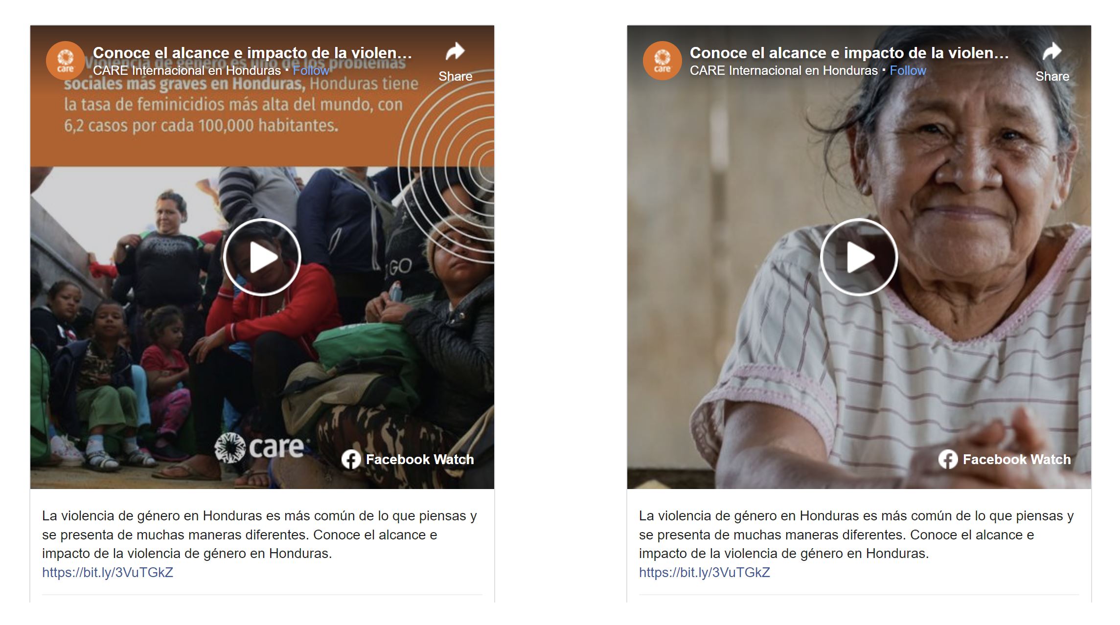 Two side-by-side images of social media posts from CARE Honduras
